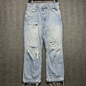 Forever 21 Women's High Rise 29 Mom Distressed Light‎ Wash Cotton Blue Jeans